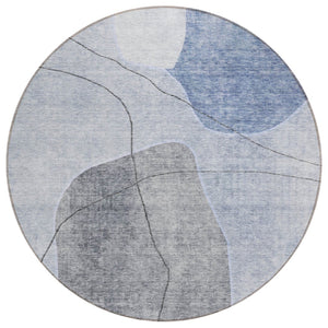 HomeRoots 5' Contemporary Abstract Denim Blue and Sky Blue Area Rug for Indoor and Outdoor Spaces 8' Round 581020