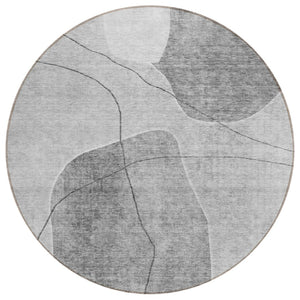HomeRoots 5' Gray Charcoal and Silver Abstract Area Rug – Stylish, Washable, Durable for Indoor and Outdoor Use 8' Round 581026