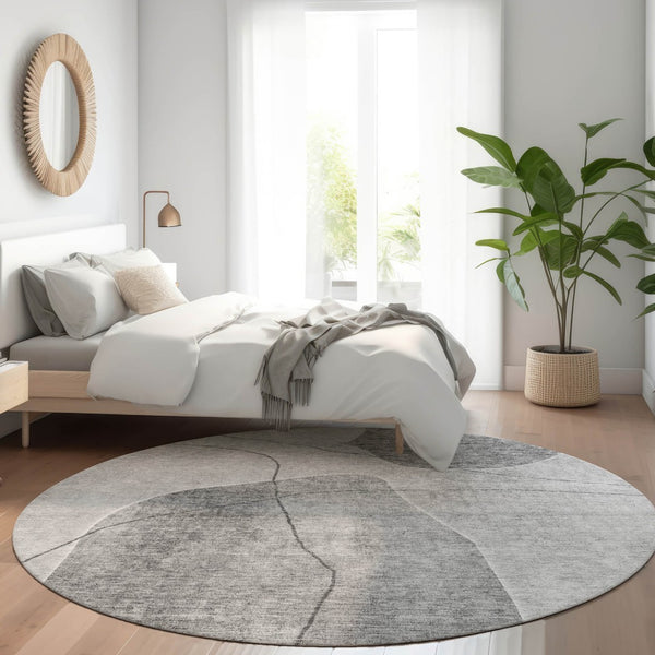 Homeroots 3' Beige Brown Taupe Abstract Washable Area Rug For Indoor Outdoor Spaces – Stylish & Durable Decor 8' Round Polyester 581026