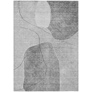 HomeRoots 9' Modern Abstract Gray Charcoal and Silver Washable Area Rug for Indoor-Outdoor Versatility 9' X 12' 581028