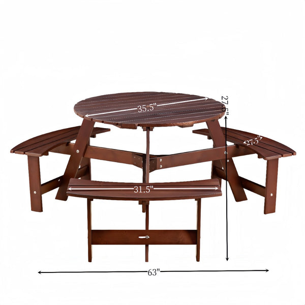 English Elm Outdoor Round Picnic Table For 6 - Stylish, Weatherproof With Umbrella Hole, Ideal For Gardens & Patios W2275P149763-GIGA