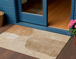 Homeroots 3' Beige Brown Taupe Abstract Washable Area Rug For Indoor Outdoor Spaces – Stylish & Durable Decor 3' X 5' Polyester 581030