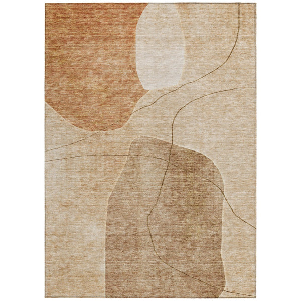 Homeroots 3' Beige Brown Taupe Abstract Washable Area Rug For Indoor Outdoor Spaces – Stylish & Durable Decor 3' X 5' Polyester 581030