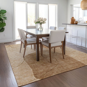 Homeroots 3' Beige Brown Taupe Abstract Washable Area Rug For Indoor Outdoor Spaces – Stylish & Durable Decor 3' X 5' Polyester 581030