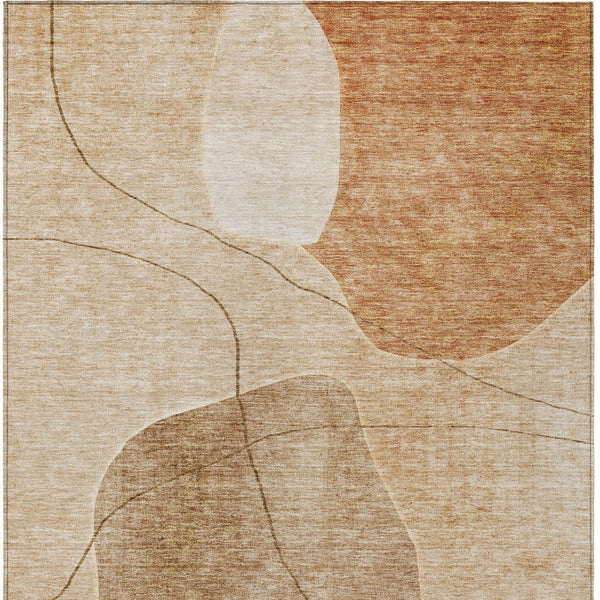 Homeroots 3' Beige Brown Taupe Abstract Washable Area Rug For Indoor Outdoor Spaces – Stylish & Durable Decor 5' X 8' Polyester 581031