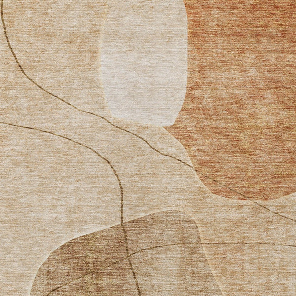 Homeroots 3' Beige Brown Taupe Abstract Washable Area Rug For Indoor Outdoor Spaces – Stylish & Durable Decor 5' X 8' Polyester 581031