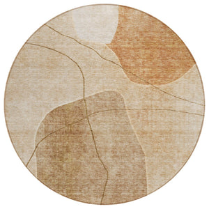 HomeRoots 5' Vibrant Abstract Area Rug in Warm Orange, Copper, and Terra Cotta - Washable for Indoor & Outdoor Use 8' Round 581032