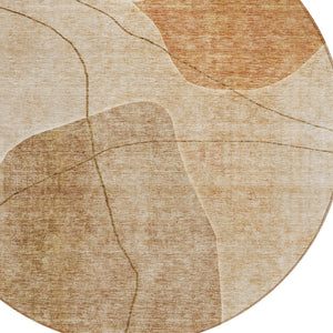Homeroots 3' Beige Brown Taupe Abstract Washable Area Rug For Indoor Outdoor Spaces – Stylish & Durable Decor 8' Round Polyester 581032