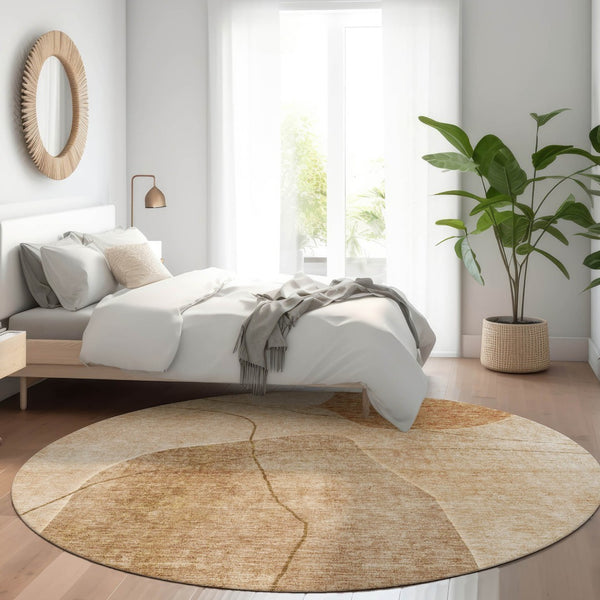 Homeroots 3' Beige Brown Taupe Abstract Washable Area Rug For Indoor Outdoor Spaces – Stylish & Durable Decor 8' Round Polyester 581032