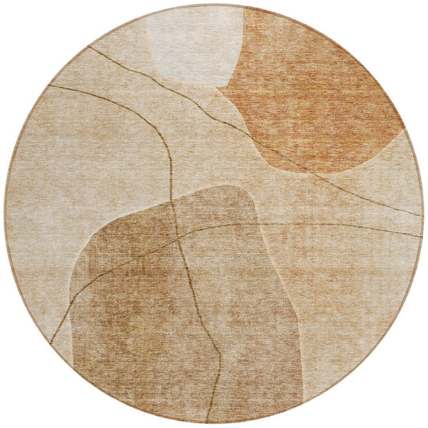 Homeroots 3' Beige Brown Taupe Abstract Washable Area Rug For Indoor Outdoor Spaces – Stylish & Durable Decor 8' Round Polyester 581032