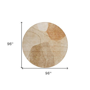 Homeroots 3' Beige Brown Taupe Abstract Washable Area Rug For Indoor Outdoor Spaces – Stylish & Durable Decor 8' Round Polyester 581032