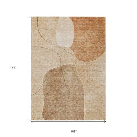 Homeroots 3' Beige Brown Taupe Abstract Washable Area Rug For Indoor Outdoor Spaces – Stylish & Durable Decor 9' X 12' Polyester 581034