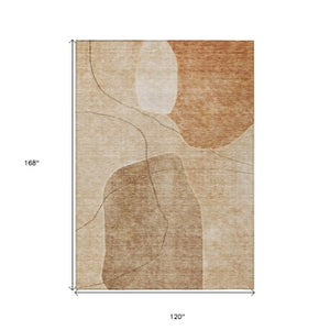 Homeroots 3' Beige Brown Taupe Abstract Washable Area Rug For Indoor Outdoor Spaces – Stylish & Durable Decor 10' X 14' Polyester 581035