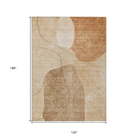 Homeroots 3' Beige Brown Taupe Abstract Washable Area Rug For Indoor Outdoor Spaces – Stylish & Durable Decor 10' X 14' Polyester 581035