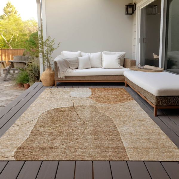 Homeroots 3' Beige Brown Taupe Abstract Washable Area Rug For Indoor Outdoor Spaces – Stylish & Durable Decor 10' X 14' Polyester 581035