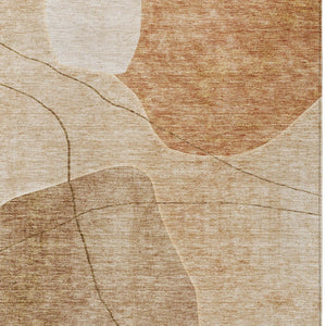 Homeroots 3' Beige Brown Taupe Abstract Washable Area Rug For Indoor Outdoor Spaces – Stylish & Durable Decor 10' X 14' Polyester 581035