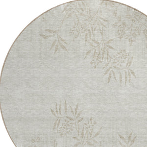 Homeroots 3' Beige Floral Area Rug - Stylish Washable Design For Indoor & Outdoor Spaces, Stain Resistant 8' Round Polyester 581073