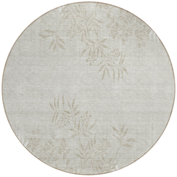Homeroots 3' Beige Floral Area Rug - Stylish Washable Design For Indoor & Outdoor Spaces, Stain Resistant 8' Round Polyester 581073