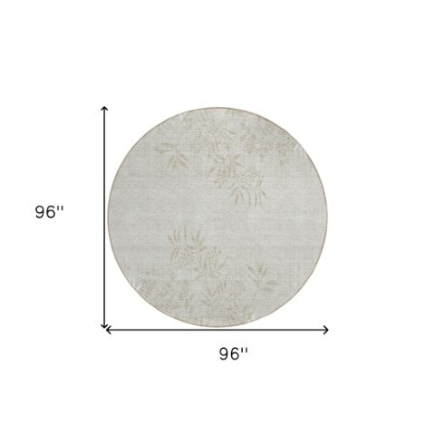 Homeroots 3' Beige Floral Area Rug - Stylish Washable Design For Indoor & Outdoor Spaces, Stain Resistant 8' Round Polyester 581073