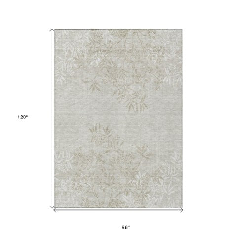 Homeroots 3' Beige Floral Area Rug - Stylish Washable Design For Indoor & Outdoor Spaces, Stain Resistant 8' X 10' Polyester 581074