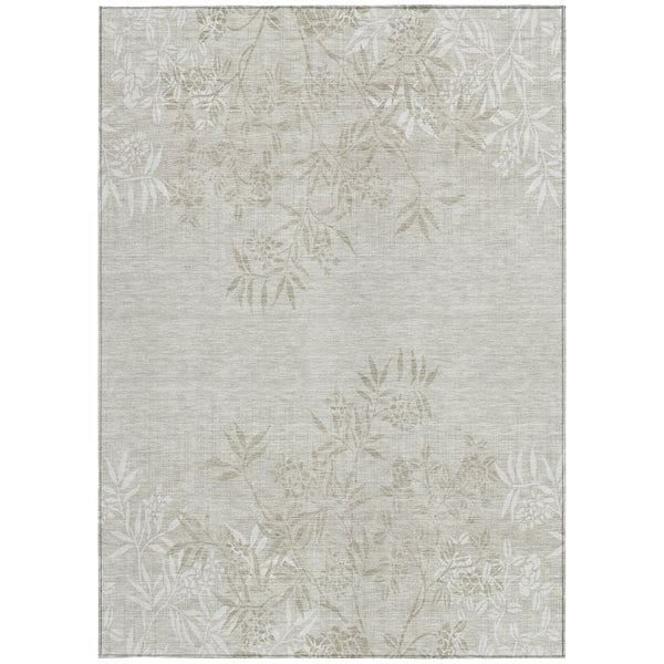 Homeroots 3' Beige Floral Area Rug - Stylish Washable Design For Indoor & Outdoor Spaces, Stain Resistant 9' X 12' Polyester 581075