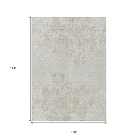 Homeroots 3' Beige Floral Area Rug - Stylish Washable Design For Indoor & Outdoor Spaces, Stain Resistant 9' X 12' Polyester 581075