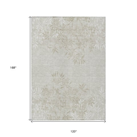 Homeroots 3' Beige Floral Area Rug - Stylish Washable Design For Indoor & Outdoor Spaces, Stain Resistant 10' X 14' Polyester 581076