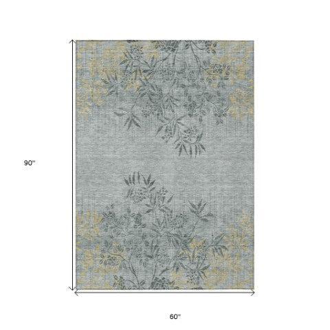 Homeroots 3' Beige Floral Area Rug - Stylish Washable Design For Indoor & Outdoor Spaces, Stain Resistant 5' X 8' Polyester 581078