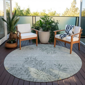 Homeroots 3' Beige Floral Area Rug - Stylish Washable Design For Indoor & Outdoor Spaces, Stain Resistant 8' Round Polyester 581079