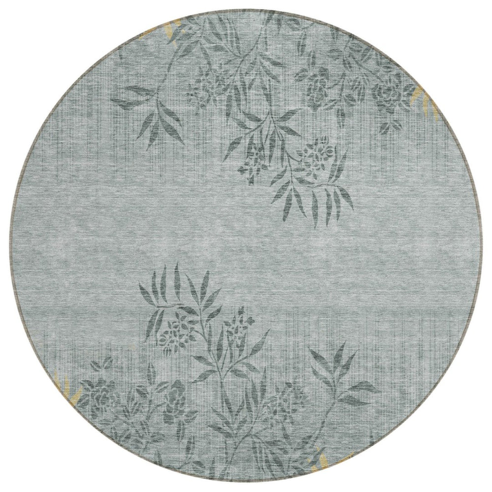HomeRoots 5' Gray Charcoal and Gold Floral Area Rug - Durable, Washable, Perfect for Indoor & Outdoor Spaces 8' Round 581079