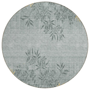 HomeRoots 5' Gray Charcoal and Gold Floral Area Rug - Durable, Washable, Perfect for Indoor & Outdoor Spaces 8' Round 581079
