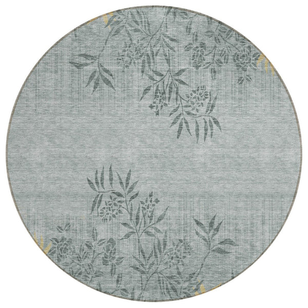 HomeRoots 5' Gray Charcoal and Gold Floral Area Rug - Durable, Washable, Perfect for Indoor & Outdoor Spaces 8' Round 581079