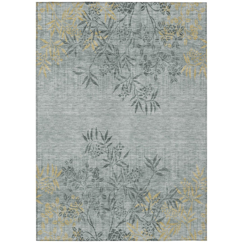 HomeRoots 9' Gray Charcoal and Gold Floral Area Rug – Durable, Washable Design for Indoor and Outdoor Spaces 9' X 12' 581081