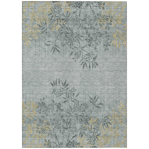 HomeRoots 9' Gray Charcoal and Gold Floral Area Rug – Durable, Washable Design for Indoor and Outdoor Spaces 9' X 12' 581081