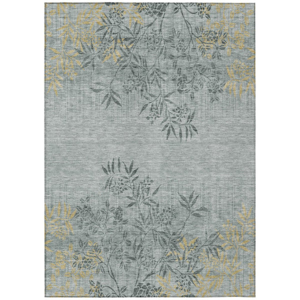 HomeRoots 9' Gray Charcoal and Gold Floral Area Rug – Durable, Washable Design for Indoor and Outdoor Spaces 9' X 12' 581081