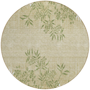 Homeroots 3' Beige Floral Area Rug - Stylish Washable Design For Indoor & Outdoor Spaces, Stain Resistant 8' Round Polyester 581085