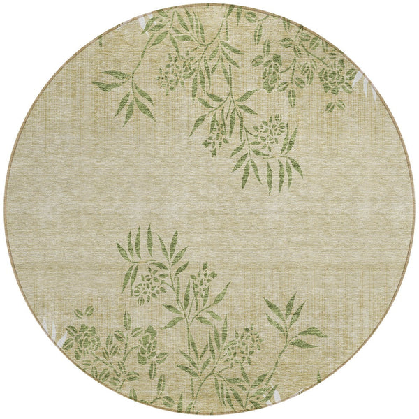 Homeroots 3' Beige Floral Area Rug - Stylish Washable Design For Indoor & Outdoor Spaces, Stain Resistant 8' Round Polyester 581085