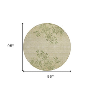 Homeroots 3' Beige Floral Area Rug - Stylish Washable Design For Indoor & Outdoor Spaces, Stain Resistant 8' Round Polyester 581085