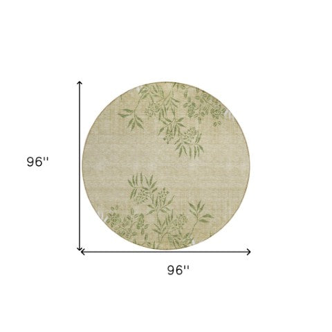 Homeroots 3' Beige Floral Area Rug - Stylish Washable Design For Indoor & Outdoor Spaces, Stain Resistant 8' Round Polyester 581085