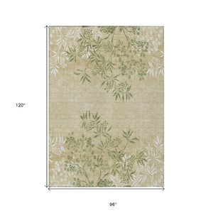 Homeroots 3' Beige Floral Area Rug - Stylish Washable Design For Indoor & Outdoor Spaces, Stain Resistant 8' X 10' Polyester 581086