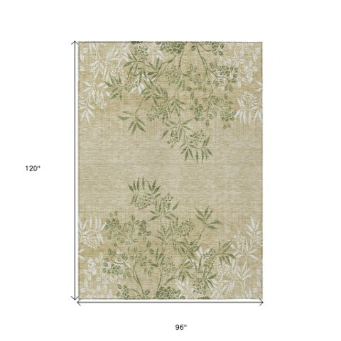 Homeroots 3' Beige Floral Area Rug - Stylish Washable Design For Indoor & Outdoor Spaces, Stain Resistant 8' X 10' Polyester 581086