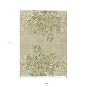 Homeroots 3' Beige Floral Area Rug - Stylish Washable Design For Indoor & Outdoor Spaces, Stain Resistant 9' X 12' Polyester 581087