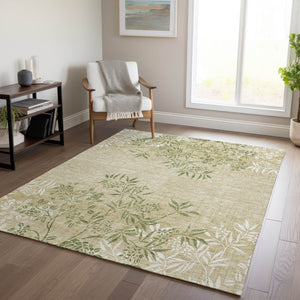 Homeroots 3' Beige Floral Area Rug - Stylish Washable Design For Indoor & Outdoor Spaces, Stain Resistant 9' X 12' Polyester 581087