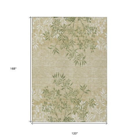 Homeroots 3' Beige Floral Area Rug - Stylish Washable Design For Indoor & Outdoor Spaces, Stain Resistant 10' X 14' Polyester 581088