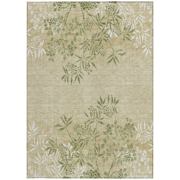 Homeroots 3' Beige Floral Area Rug - Stylish Washable Design For Indoor & Outdoor Spaces, Stain Resistant 10' X 14' Polyester 581088