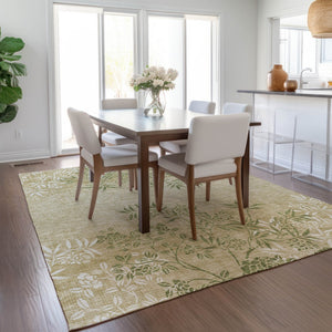 Homeroots 3' Beige Floral Area Rug - Stylish Washable Design For Indoor & Outdoor Spaces, Stain Resistant 10' X 14' Polyester 581088