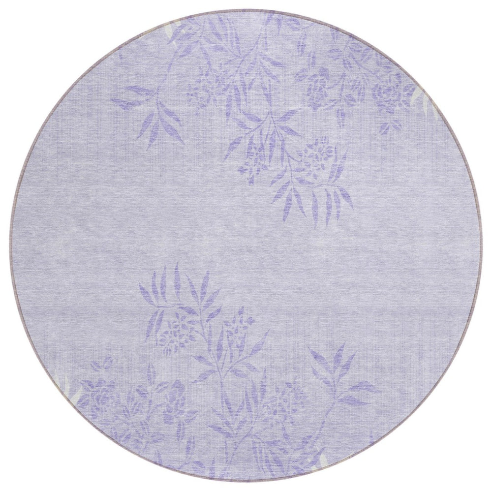 HomeRoots 5' Lilac Purple and Ivory Floral Area Rug - Durable, Machine-Washable for Indoor or Outdoor Use 8' Round 581091