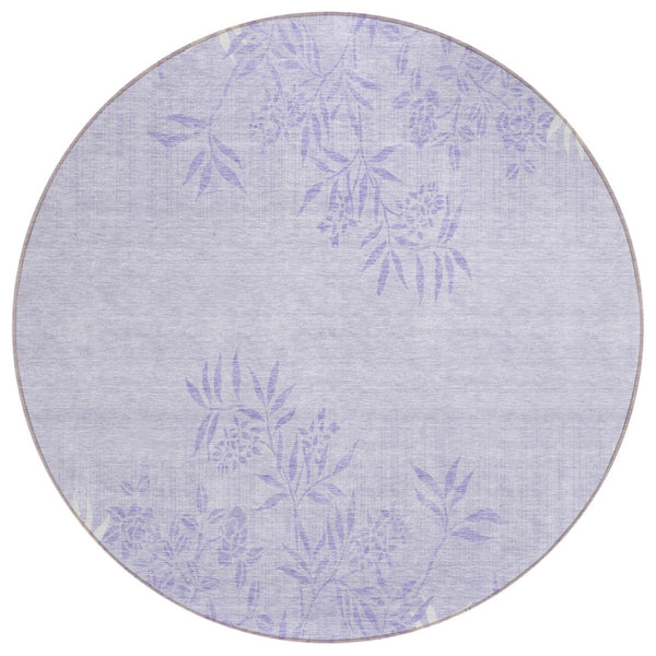 HomeRoots 5' Lilac Purple and Ivory Floral Area Rug - Durable, Machine-Washable for Indoor or Outdoor Use 8' Round 581091