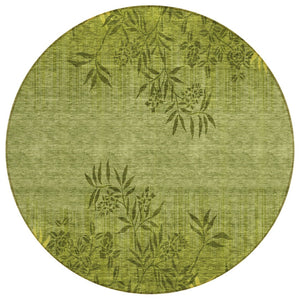 HomeRoots 5' Indoor Outdoor Area Rug - Timeless Olive & Fern Green Floral Design for High-Traffic Spaces 8' Round 581103