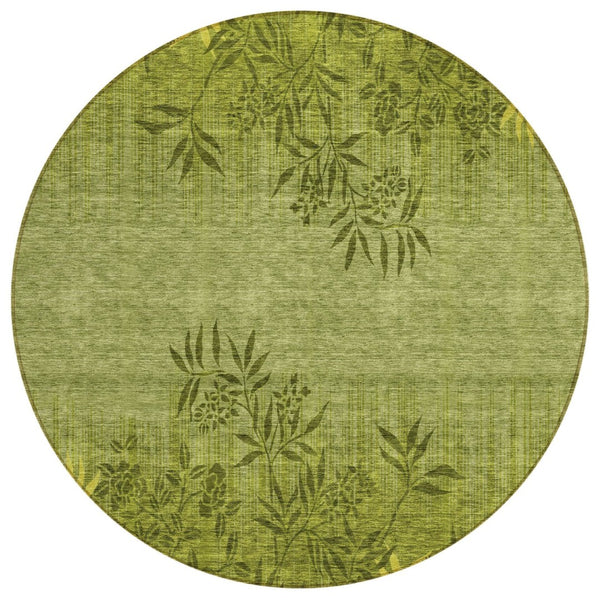 HomeRoots 5' Indoor Outdoor Area Rug - Timeless Olive & Fern Green Floral Design for High-Traffic Spaces 8' Round 581103